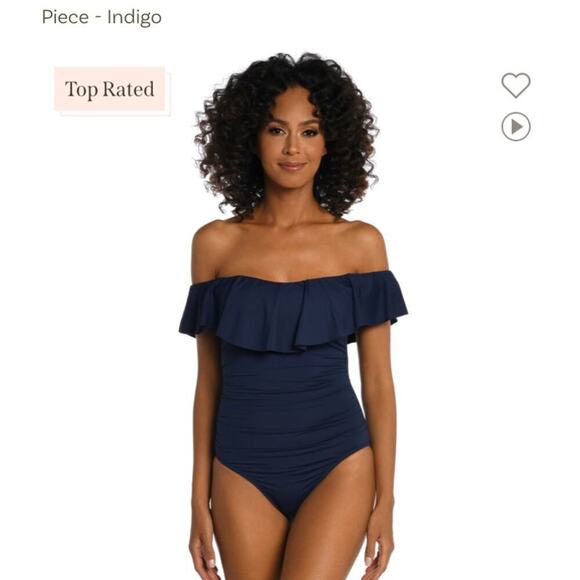 La Blanca Island Goddess One Shoulder Ruffle One Piece Blue Size 6 - Picture 1 of 6